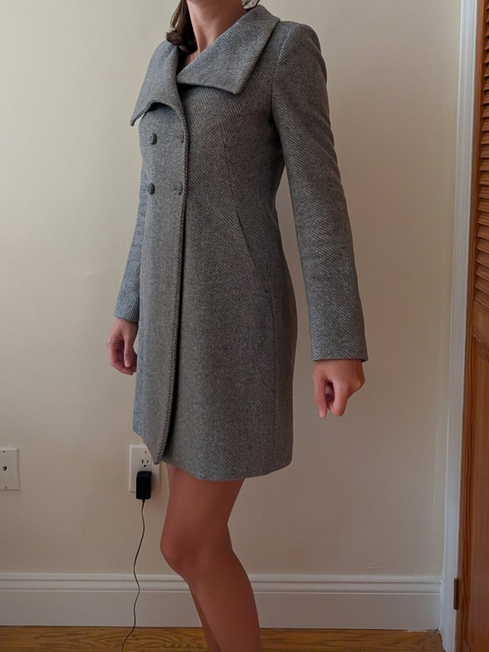 United Colors of Benetton Grey Herringbone Wool Coat Italian Size 40 US 4 Small - Picture 7 of 16